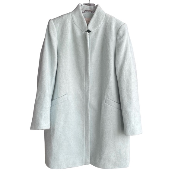 Ann Taylor Loft Funnel Neck Mint Blue Wool Blend Coat L Chic Lined Winter Jacket - Picture 1 of 9